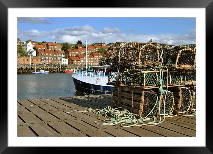 Lobster Pots and Fishing Boat in Whitby Harbour Framed Mounted Print by graham young