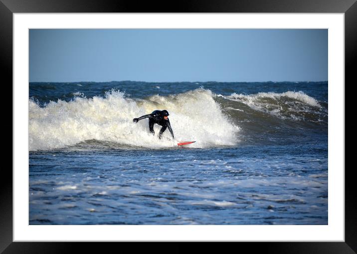 Surfing at Lynmouth Framed Mounted Print by graham young