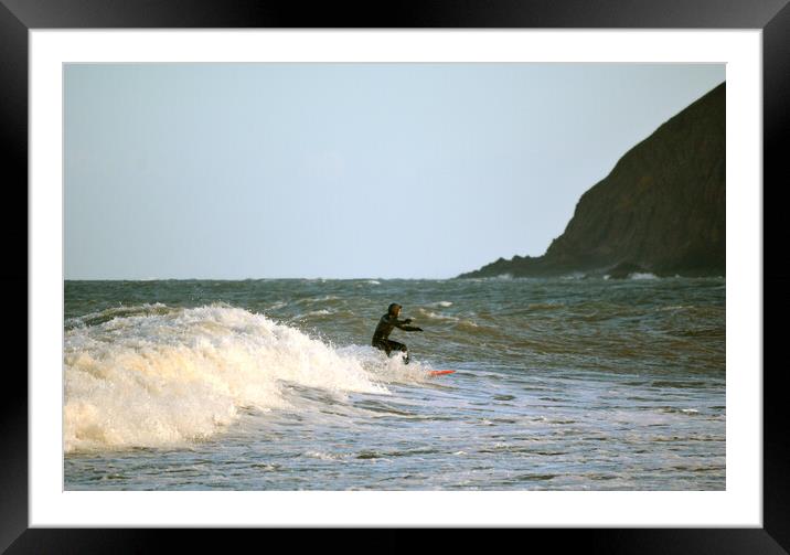Surfing at Lynmouth Framed Mounted Print by graham young