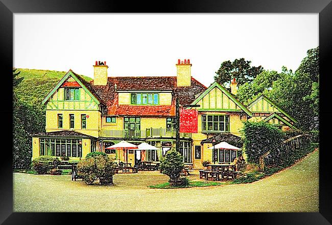 The Hunters Inn (coloured drawing effect) Framed Print by graham young