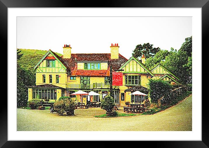 The Hunters Inn (coloured drawing effect) Framed Mounted Print by graham young