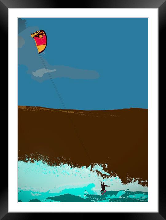 Kite Surfer at Woolacombe (posterised) Framed Mounted Print by graham young