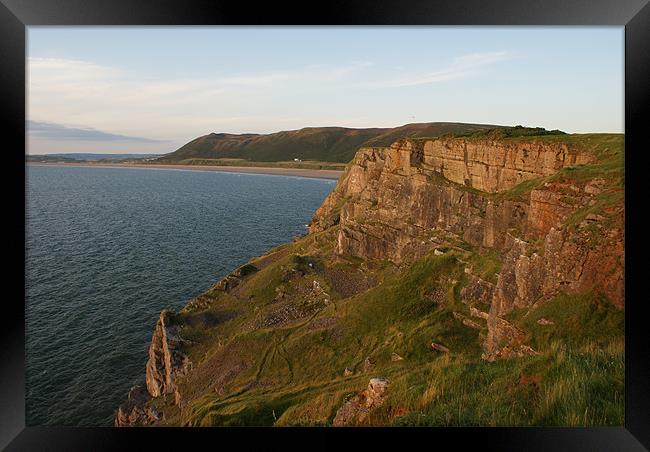 Cliffs on Worm's Head - Rhossili Bay - Gower Framed Print by Steve Strong