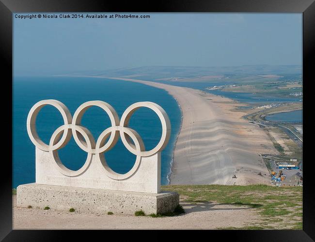 Chesil Beach and Olympic Rings Framed Print by Nicola Clark