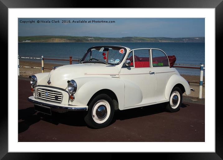 Retro Morris Minor Cabriolet by the Seaside Framed Mounted Print by Nicola Clark