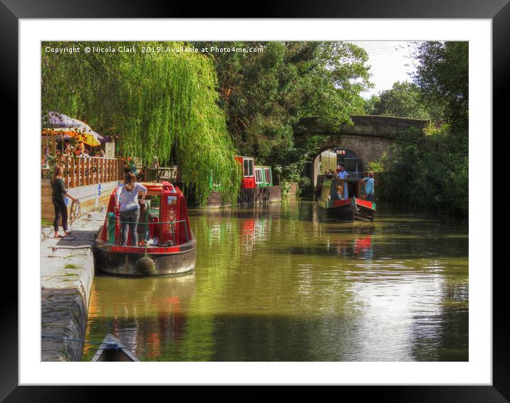 Narrowboats Leaving The Lock Framed Mounted Print by Nicola Clark