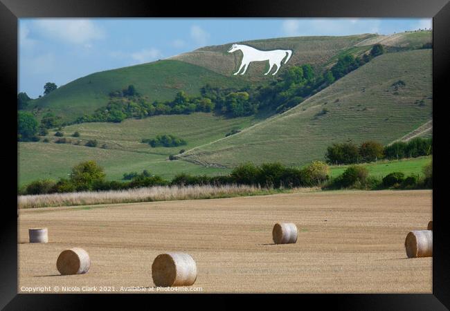 Majestic White Horse on Hillside Framed Print by Nicola Clark