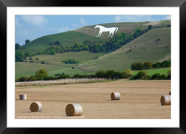 Majestic White Horse on Hillside Framed Mounted Print by Nicola Clark
