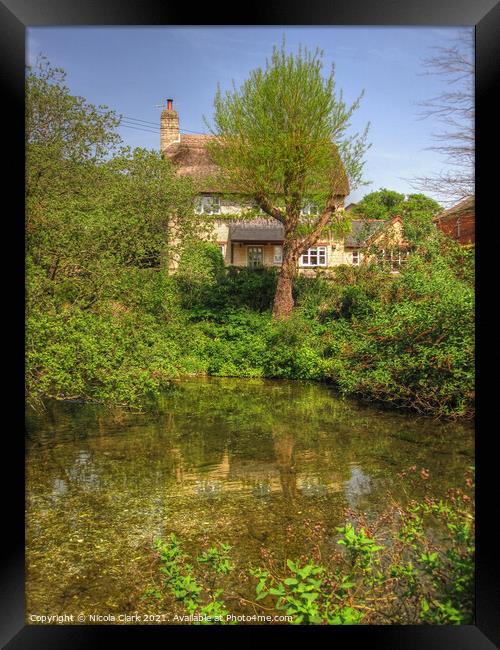 Enchanting Thatched Cottage by Wildlife Pond Framed Print by Nicola Clark