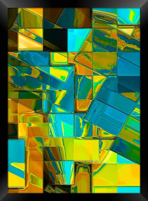 Mosaic Abstract (Blue and Gold) Framed Print by Nicola Hawkes