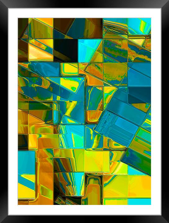 Mosaic Abstract (Blue and Gold) Framed Mounted Print by Nicola Hawkes