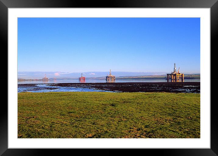 Oil Rigs in Cromarty Firth Framed Mounted Print by Derek Wallace