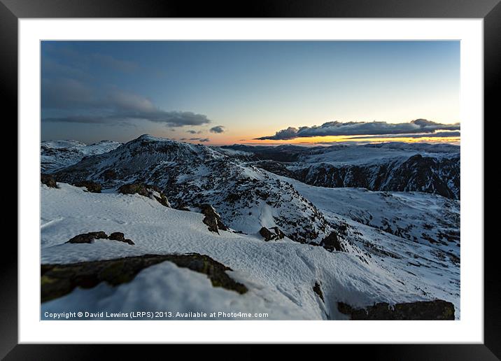 Crinkle Crags & Bow Fell - Sunrise Framed Mounted Print by David Lewins (LRPS)