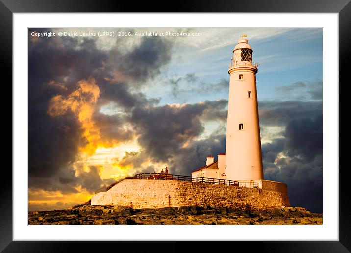 The Setting Sun, St. Mary's Lighthouse. Framed Mounted Print by David Lewins (LRPS)