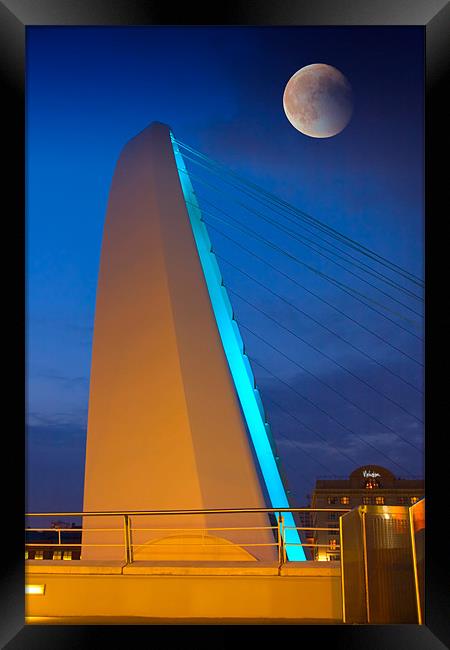 Millennium Bridge with Moon, Gateshead Framed Print by David Lewins (LRPS)