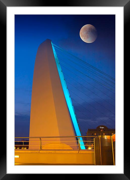 Millennium Bridge with Moon, Gateshead Framed Mounted Print by David Lewins (LRPS)