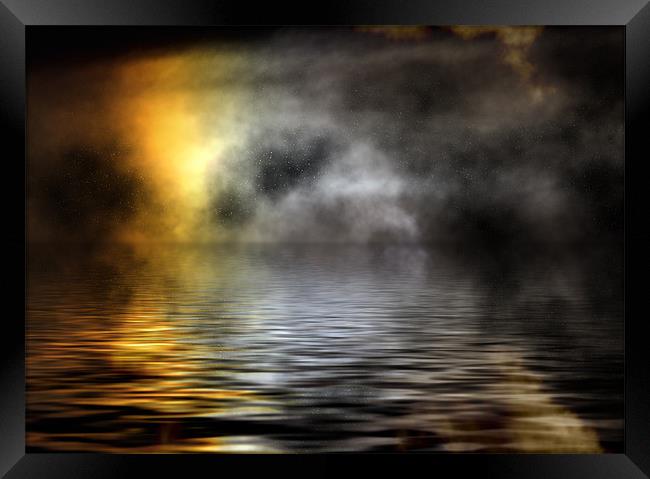 Digital, sea, night, mist Framed Print by Raymond Gilbert