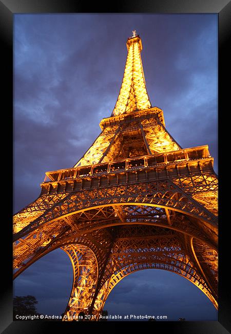 Eiffel Tower: Evening Perspective Framed Print by Andrea Guidera