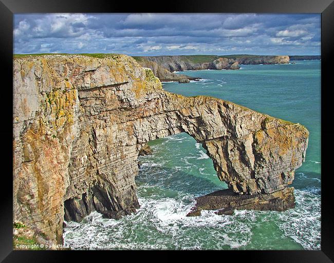 The Green Bridge of Wales.Pembrokeshire. Framed Print by paulette hurley