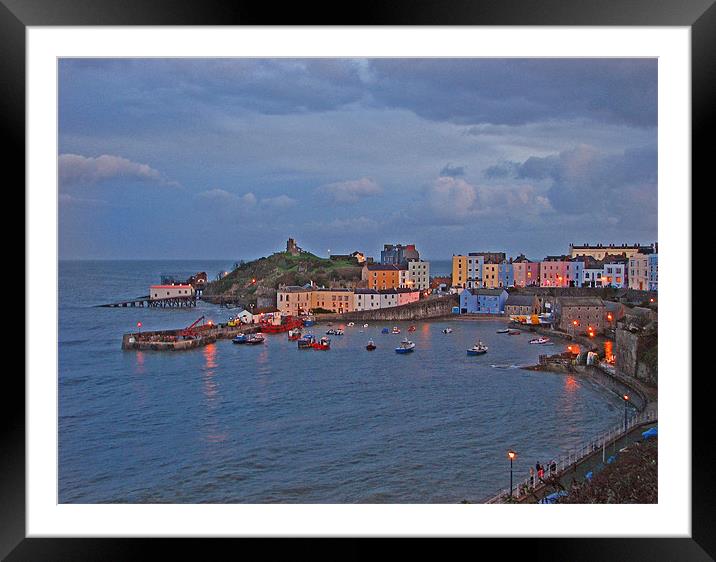 Tenby Harbour Embossed 2 Framed Mounted Print by paulette hurley