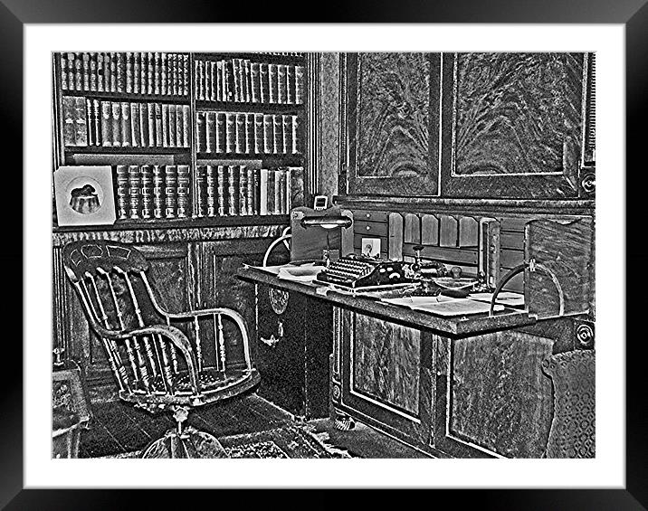 A Old Office Library.B+W. Framed Mounted Print by paulette hurley