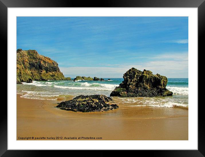 Lydstep Cavern Beach.Jaggard Rocks. Framed Mounted Print by paulette hurley