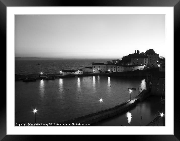 Tenby Harbour.B+W.Pembrokeshire. Framed Mounted Print by paulette hurley