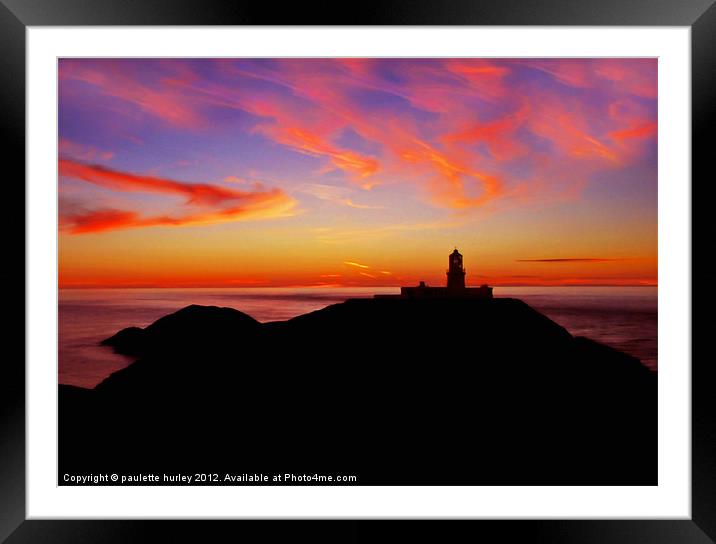 StrumbleHead LightHouse Silhouette. Framed Mounted Print by paulette hurley