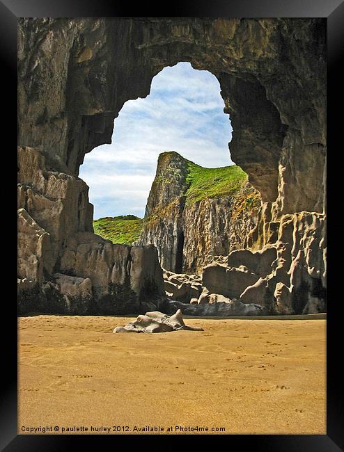 Lydstep Cavern's.Pembrokeshire. Framed Print by paulette hurley