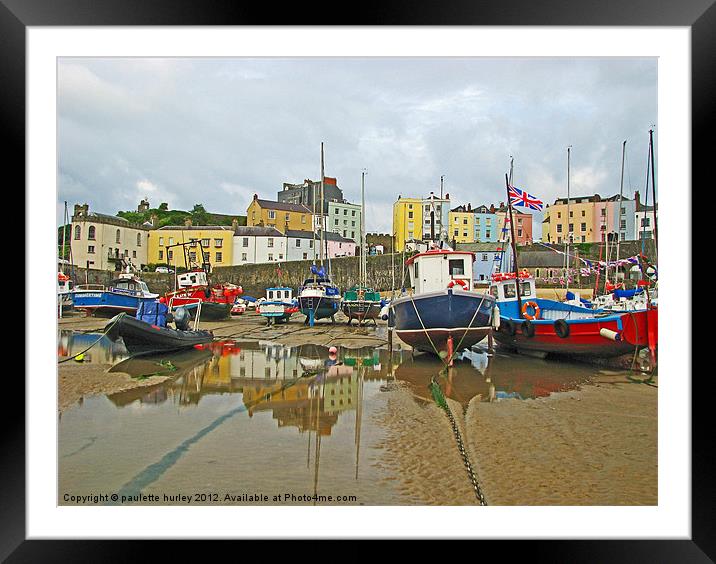 Tenby Harbour. Light Reflection. Framed Mounted Print by paulette hurley