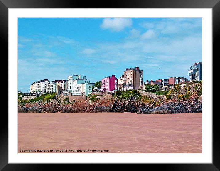 Tenby Hotels.South Beach.Pembrokeshire. Framed Mounted Print by paulette hurley