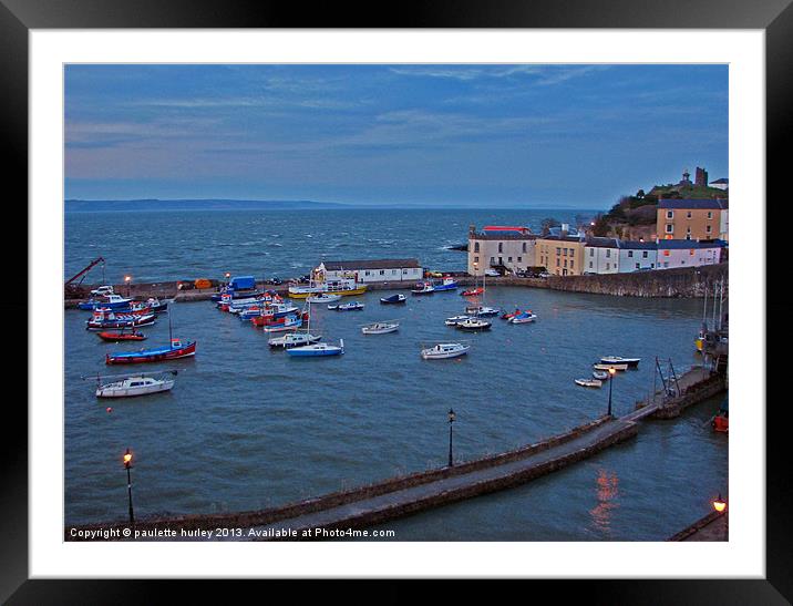 Tenby Harbour. Evening High Tide. Framed Mounted Print by paulette hurley