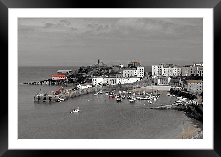 Tenby. B+W with Colour. Framed Mounted Print by paulette hurley