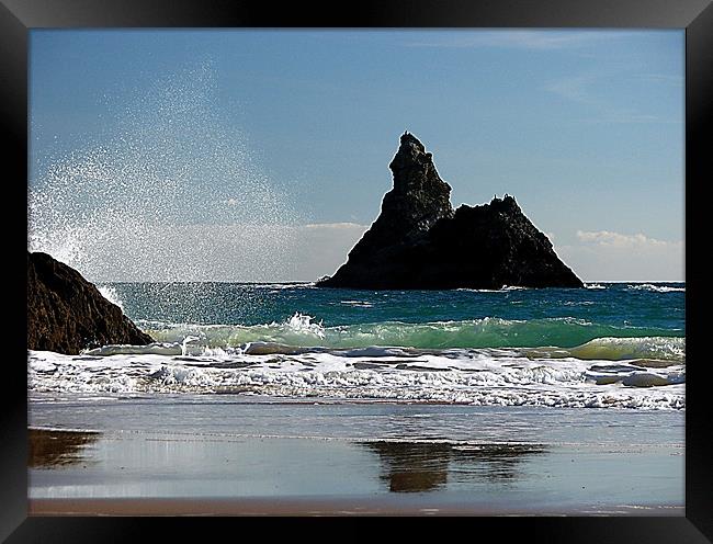 Splish Splash on Broadhaven Beach,Pembrokeshire,Wa Framed Print by paulette hurley