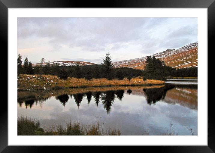 Brecon Beacon reflection. Framed Mounted Print by paulette hurley