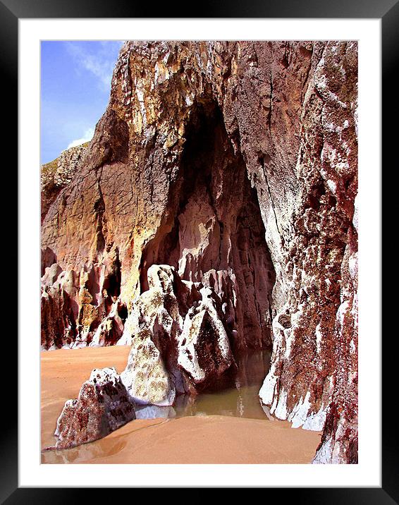 Lydstep Cavern Cave, Tenby.Pembrokeshire.Wales. Framed Mounted Print by paulette hurley