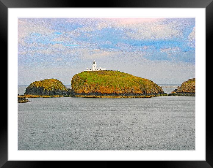 Strumble Head Lighthouse. Embossed. Framed Mounted Print by paulette hurley