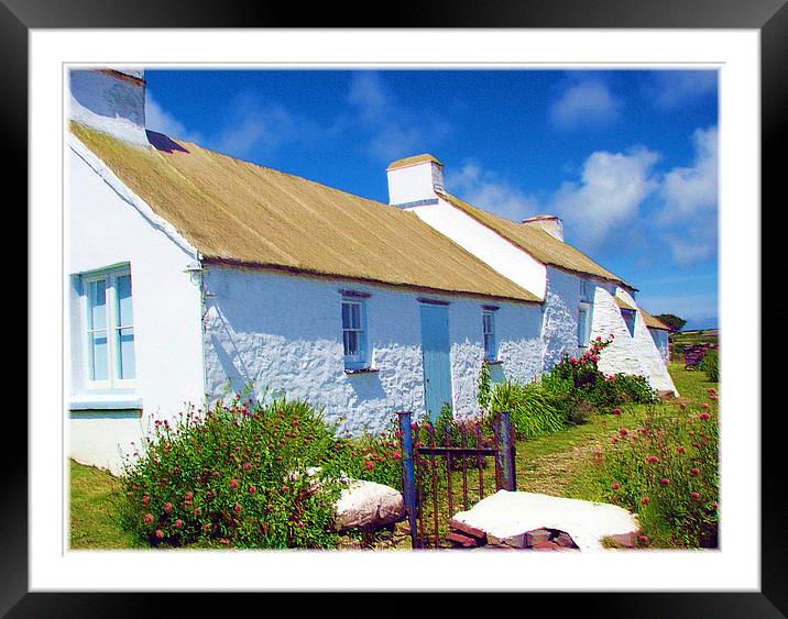 Pembrokeshire Cottage embossed. Framed Mounted Print by paulette hurley