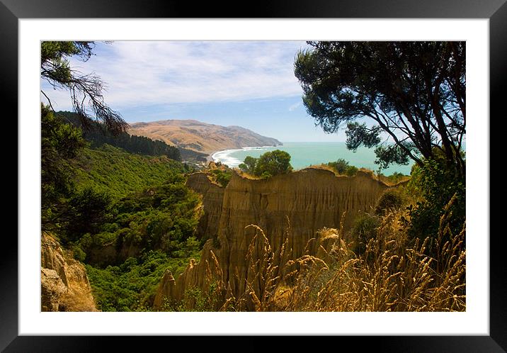 The Cathedrals and view of Gore Bay, N.Z. Framed Mounted Print by Gill Allcock