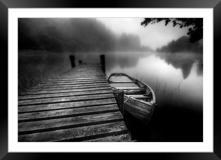 Loch Ard, misty mono Framed Mounted Print by David Mould