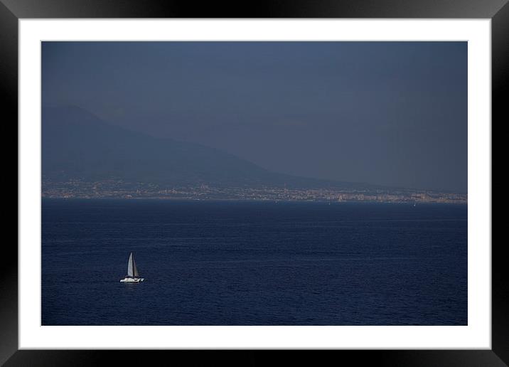 Yacht in Bay of Naples Framed Mounted Print by Peter Elliott 