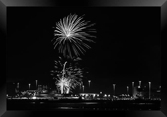 fireworks in black and white Framed Print by Donna Collett