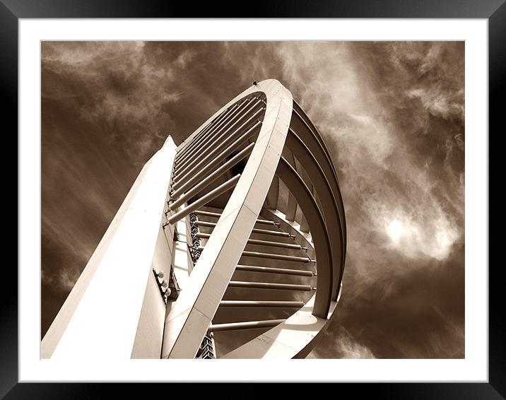 Spinnaker Tower - Close side view in sepia Framed Mounted Print by Donna Collett