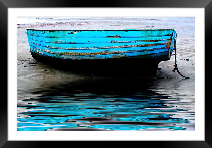 Blue Boat at Beadnell Beach Framed Mounted Print by Ian Jeffrey