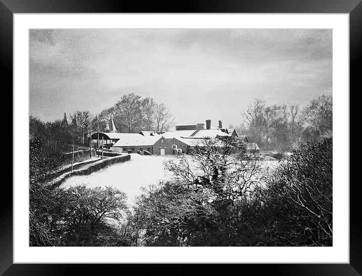 Farmhouse Winter scene Framed Mounted Print by Dawn Cox