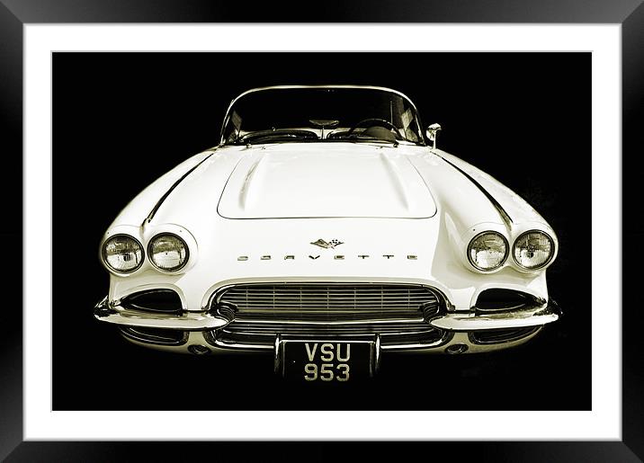 White Corvette car Framed Mounted Print by Dawn Cox