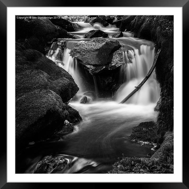 Black and white waterfall over rocks Framed Mounted Print by Izzy Standbridge