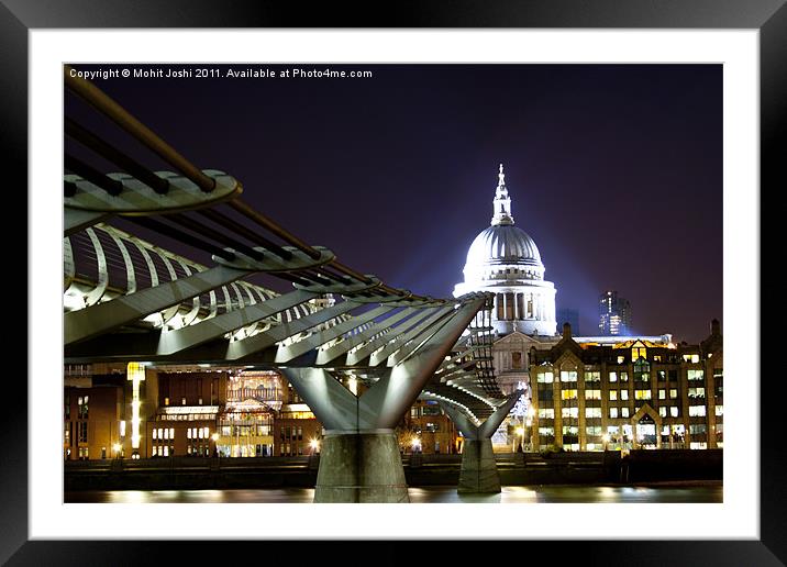 St Paul's and Millennium Bridge, London Framed Mounted Print by Mohit Joshi
