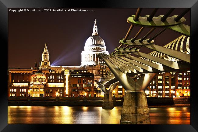 St Paul's and Millenium Bridge, London, Sunset Framed Print by Mohit Joshi