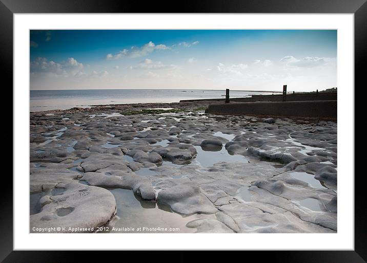 Lyme Regis Fossil Rock Beach. Framed Mounted Print by K. Appleseed.